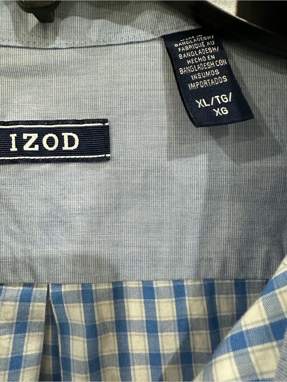Izod Blue and Cream Gingham Button-Down Shirt
